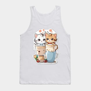 Cute Kittens With A Cup Of Milk Tea Tank Top